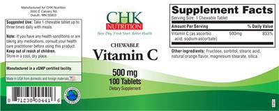 Photo of the CHK Nutrition Chewable Vitamin C 500 mg label