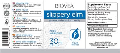 Photo of the BIOVEA Slippery Elm label