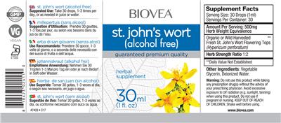 Photo of the BIOVEA St. John's Wort (Alcohol Free) label