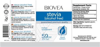 Photo of the BIOVEA Stevia (Alcohol Free) label