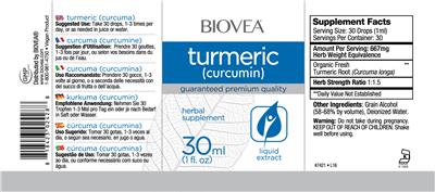 Photo of the BIOVEA Turmeric (Curcumin) label