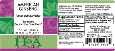 Photo of the Herbalist & Alchemist American Ginseng label