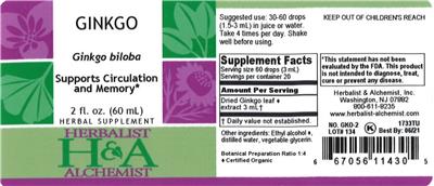 Photo of the Herbalist & Alchemist Ginkgo label
