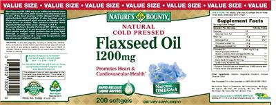 Photo of the Nature's Bounty Natural Cold Pressed Flaxseed Oil 1200 mg label