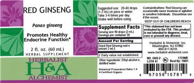Photo of the Herbalist & Alchemist Red Ginseng label
