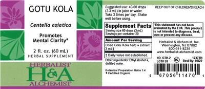 Photo of the Herbalist & Alchemist Gotu Kola label