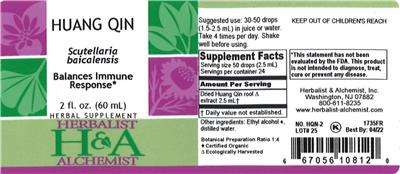 Photo of the Herbalist & Alchemist Huang Qin label