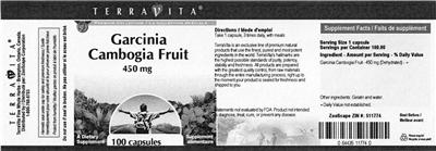 Photo of the TerraVita Garcinia Cambogia Fruit 450 mg label