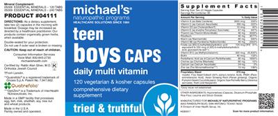 Photo of the Michael's Naturopathic Programs Teen Boys Caps Daily Multi Vitamin label