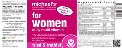 Photo of the Michael's Naturopathic Programs For Women Daily Multi Vitamin label