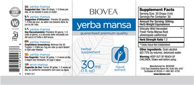 Photo of the BIOVEA Yerba Mansa label