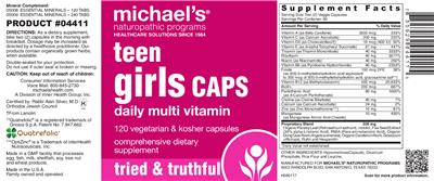 Photo of the Michael's Naturopathic Programs Teen Girls Caps Daily Multi Vitamin label