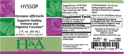 Photo of the Herbalist & Alchemist Hyssop label