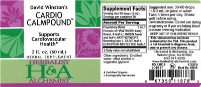 Photo of the Herbalist & Alchemist David Winston's Cardio Calmpound label