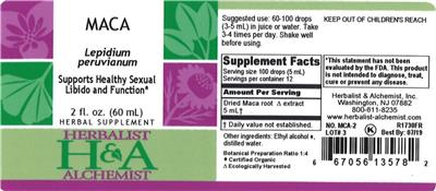 Photo of the Herbalist & Alchemist Maca label