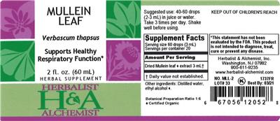 Photo of the Herbalist & Alchemist Mullein Leaf label