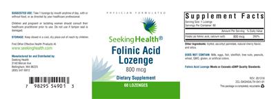 Photo of the Seeking Health Folinic Acid Lozenge 800 mcg label