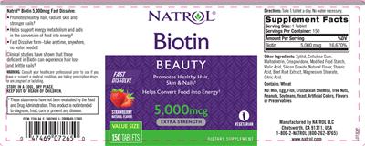 Photo of the Natrol Biotin 5,000 mcg Extra Strength Strawberry label