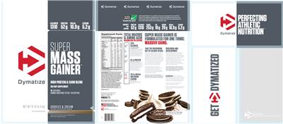 Photo of the Dymatize Super Mass Gainer Cookies & Cream label