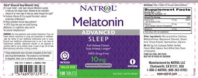 Photo of the Natrol Advanced Sleep Melatonin 10 mg label