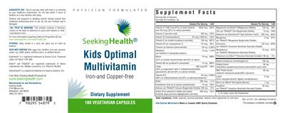 Photo of the Seeking Health Kids Optimal Multivitamin label