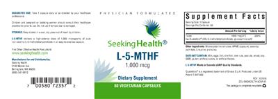 Photo of the Seeking Health L-5-MTHF 1,000 mcg label