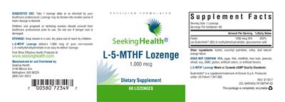 Photo of the Seeking Health L-5-MTHF Lozenge 1,000 mcg label
