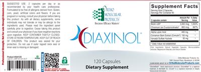 Photo of the Ortho Molecular Products Diaxinol label