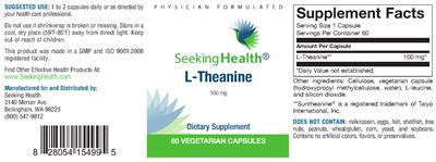 Photo of the Seeking Health L-Theanine 100 mg label