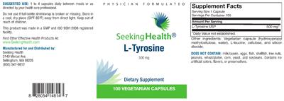 Photo of the Seeking Health L-Tyrosine 500 mg label