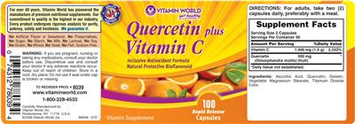 Photo of the Vitamin World Quercetin Plus Vitamin C label