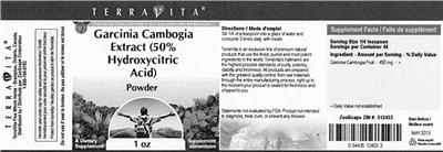 Photo of the TerraVita Garcinia Cambogia Extract (50% Hydroxycitric Acid) Powder label