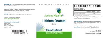 Photo of the Seeking Health Lithium Orotate 5 mg label