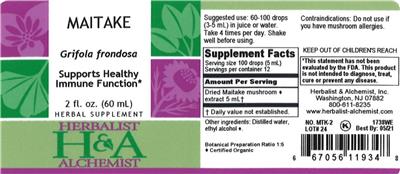 Photo of the Herbalist & Alchemist Maitake label