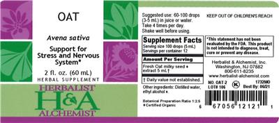 Photo of the Herbalist & Alchemist Oat label