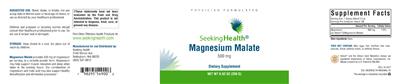 Product label for Magnesium Malate 500 mg