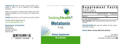 Photo of the Seeking Health Melatonin 5 mg label