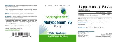 Photo of the Seeking Health Molybdenum 75 75 mcg label
