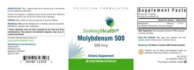 Photo of the Seeking Health Molybdenum 500 500 mcg label
