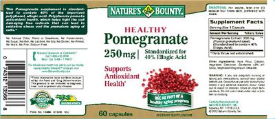 Photo of the Nature's Bounty Healthy Pomegranate 250 mg label