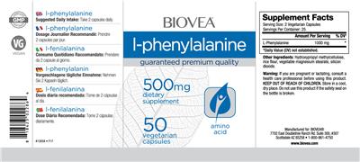 Photo of the BIOVEA L-Phenylalanine 500 mg label