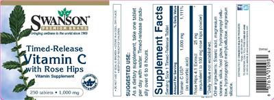 Photo of the Swanson Premium Brand Timed-Release Vitamin C with Rose Hips 1,000 mg label