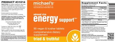 Photo of the Michael's Naturopathic Programs Adrenal Xtra Energy Support label