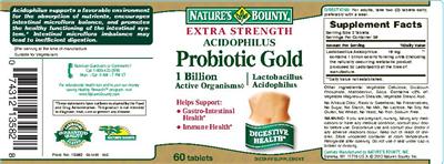 Photo of the Nature's Bounty Extra Strength Acidophilus Probiotic Gold label