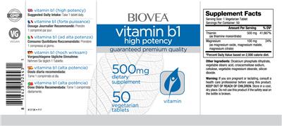 Photo of the BIOVEA Vitamin B1 High Potency 500 mg label