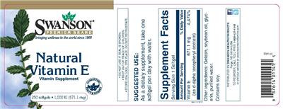 Photo of the Swanson Premium Brand Natural Vitamin E (671.1 mg) label