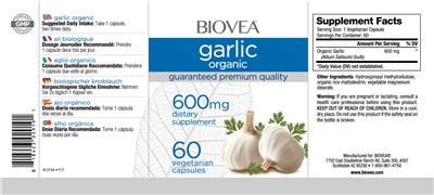 Photo of the BIOVEA Garlic Organic 600 mg label