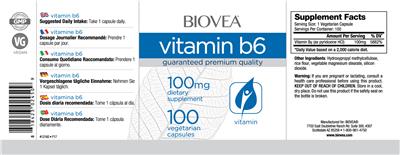 Photo of the BIOVEA Vitamin B6 100 mg label
