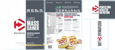 Photo of the Dymatize Super Mass Gainer Sugar Cookie label