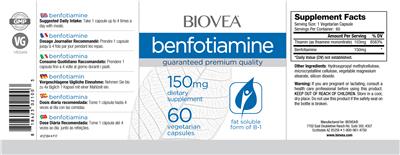Photo of the BIOVEA Benfotiamine 150 mg label